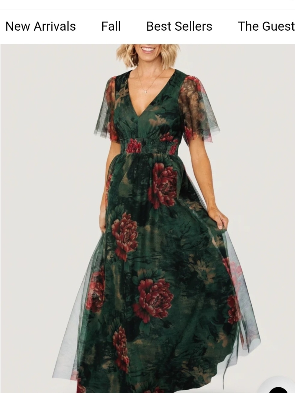 Baltic Born Deep Green Maxi Dress with Red Floral Accents - Picture 3 of 3